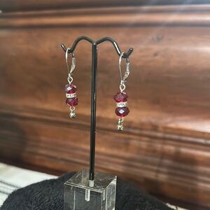 Red and Silver Dangling Earrings with Beaded Design